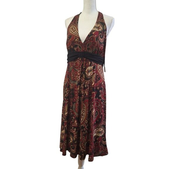 R & K Originals Dress Halter Stretch Waist Paisley Womens 14 With Tags - Picture 1 of 8